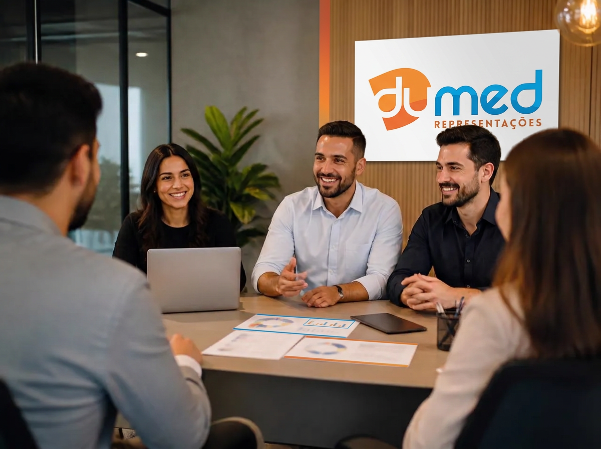 Equipe comercial da DuMed em reunião no escritório