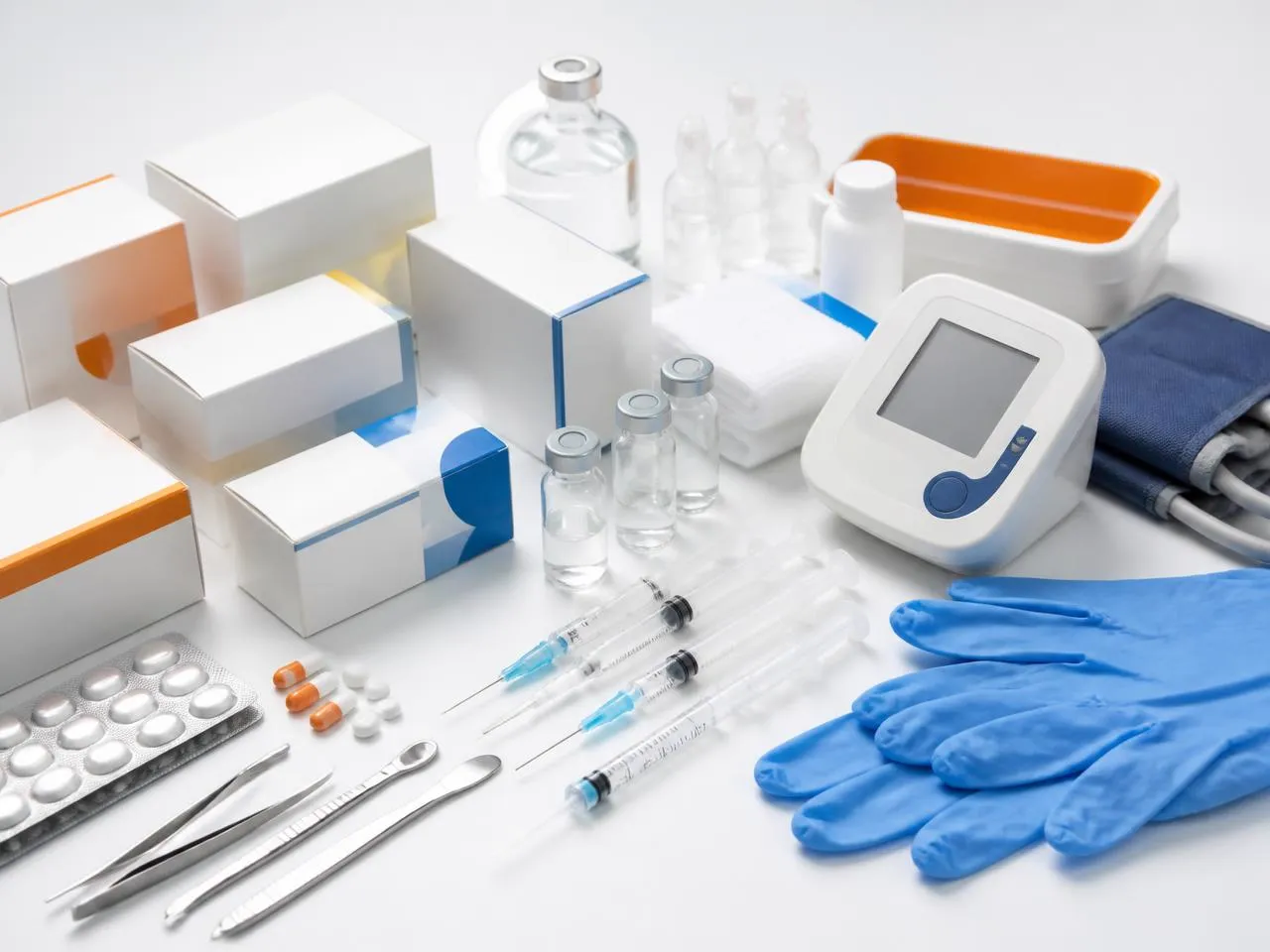 Medicamentos e materiais médico-hospitalares organizados